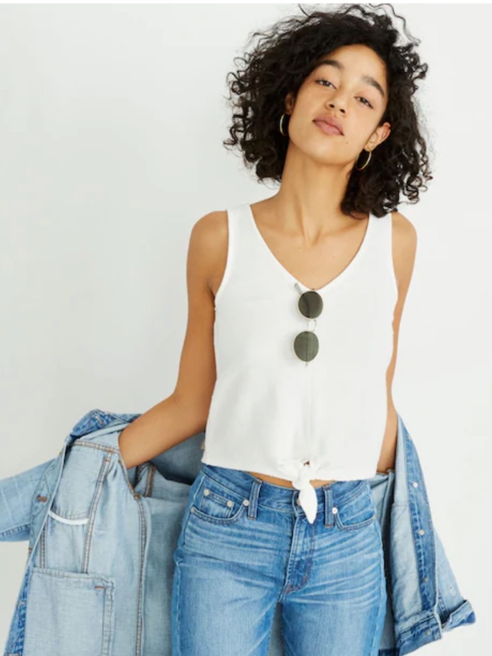 Madewell Tan Tie-Front V-Neck Crop Tank Top